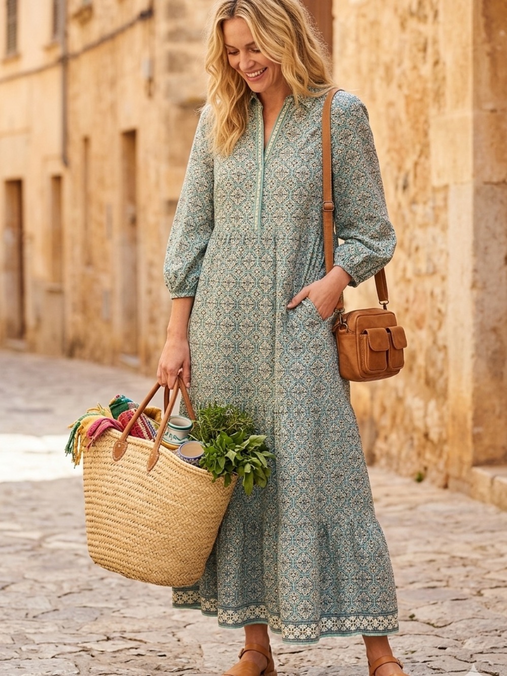 Max Studio Teal Floral Printed Maxi Dress